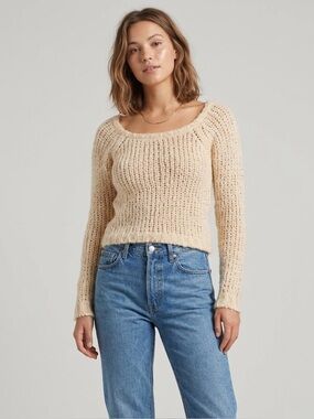 Just Female Creme Open-Knit Sweater Scandinavian Design Aesthetic Chic Size XS